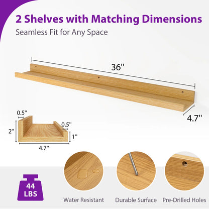 carpentray 36 inch long set of 2 wooden wall shelf (teak)