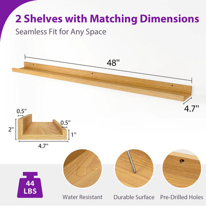 carpentray 48 inch long set of 2 wooden wall shelf (teak)