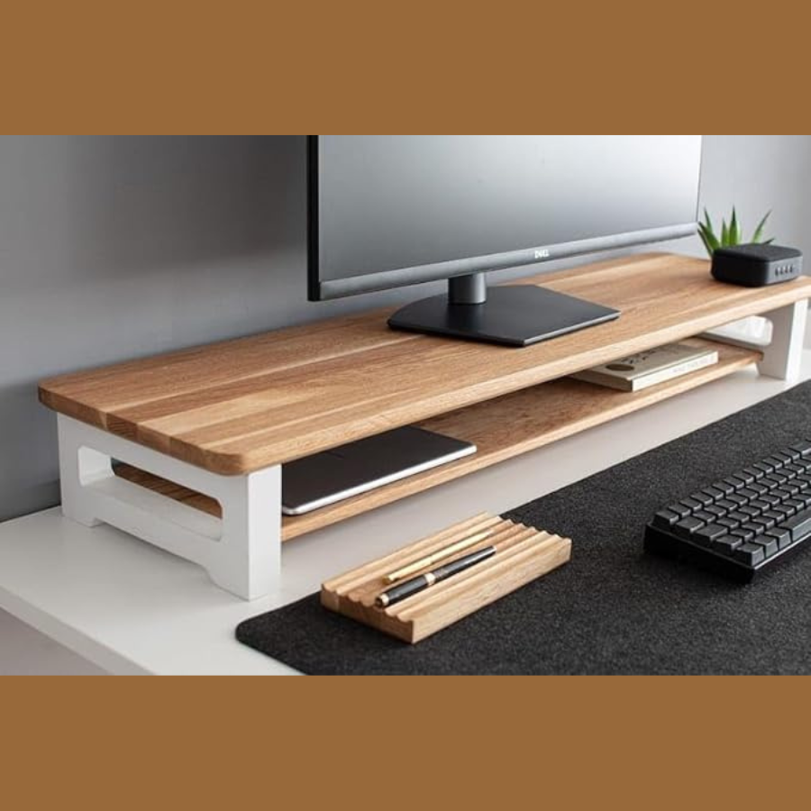 Wooden 100cm Long Monitor Riser White Legs