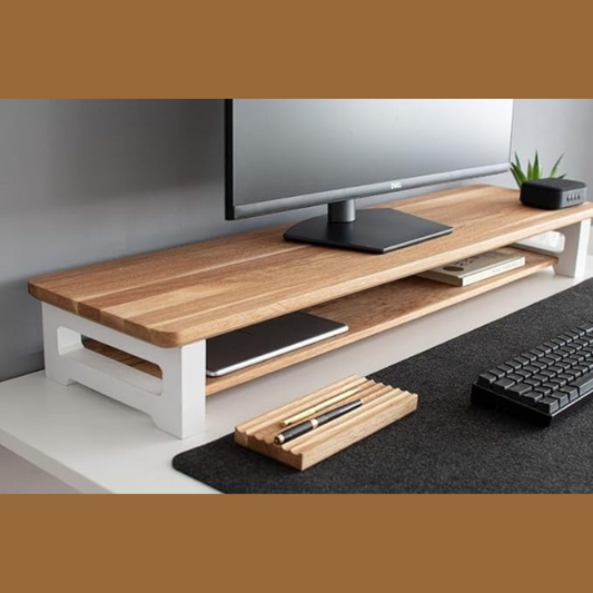 Wooden 100cm Long Monitor Riser White Legs