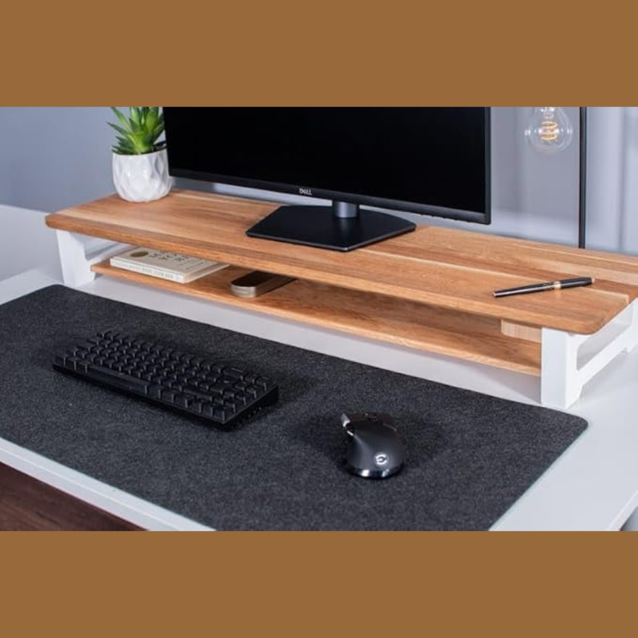 wooden 100cm long monitor riser white legs