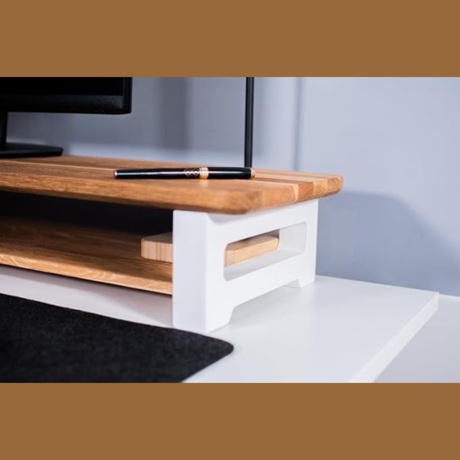 wooden 100cm long monitor riser white legs