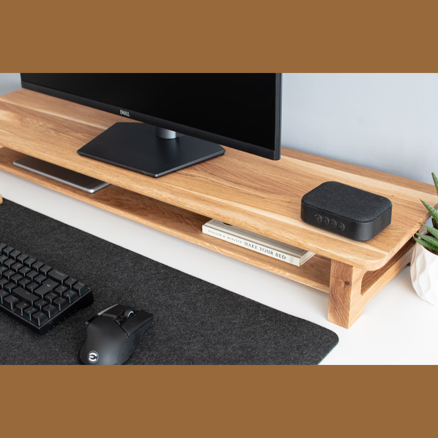 carpentray 150cm long dual shelf solid sheesham wooden monitor riser