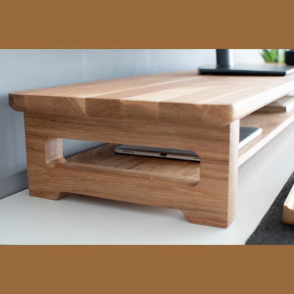 carpentray 150cm long dual shelf solid sheesham wooden monitor riser