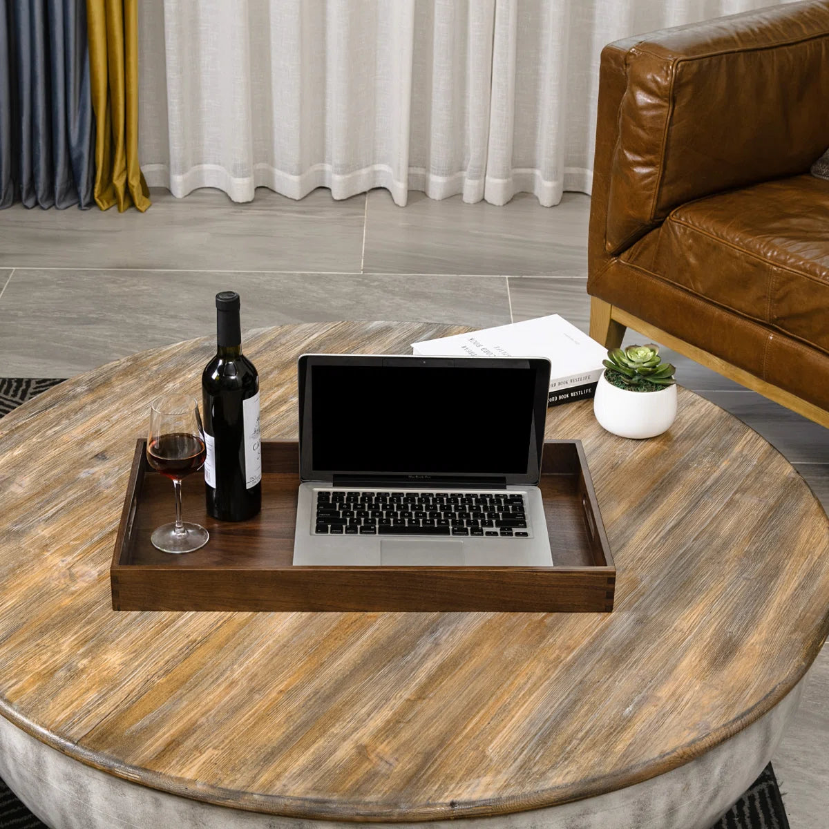 carpentary 24x13 inch wood serving tray with handles
