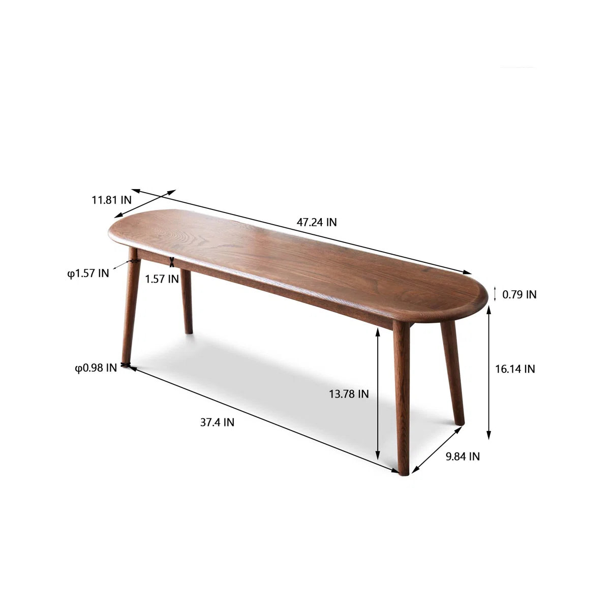 carpentray 120cm long wooden seating bench teak finish