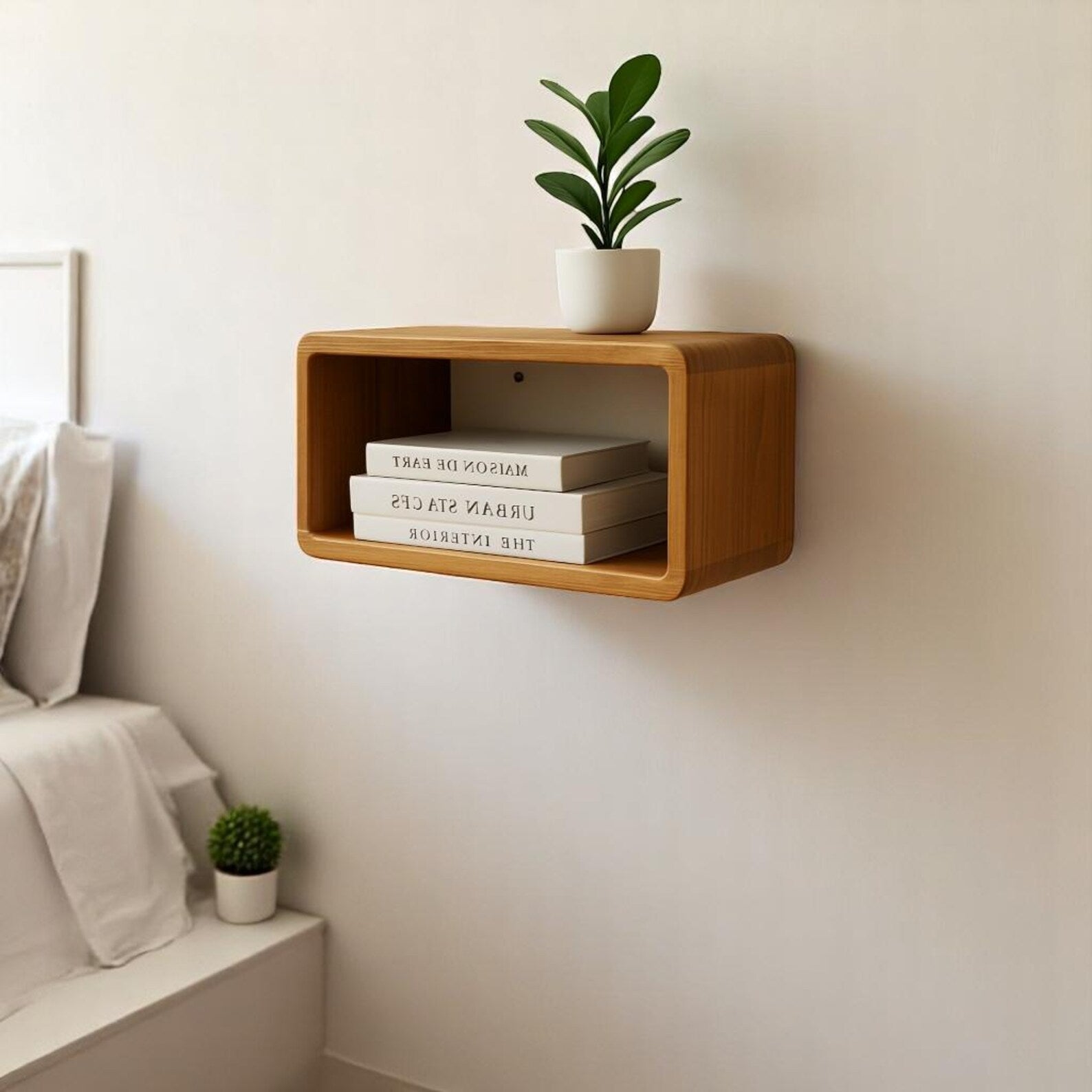 carpentray wooden wall bedside table