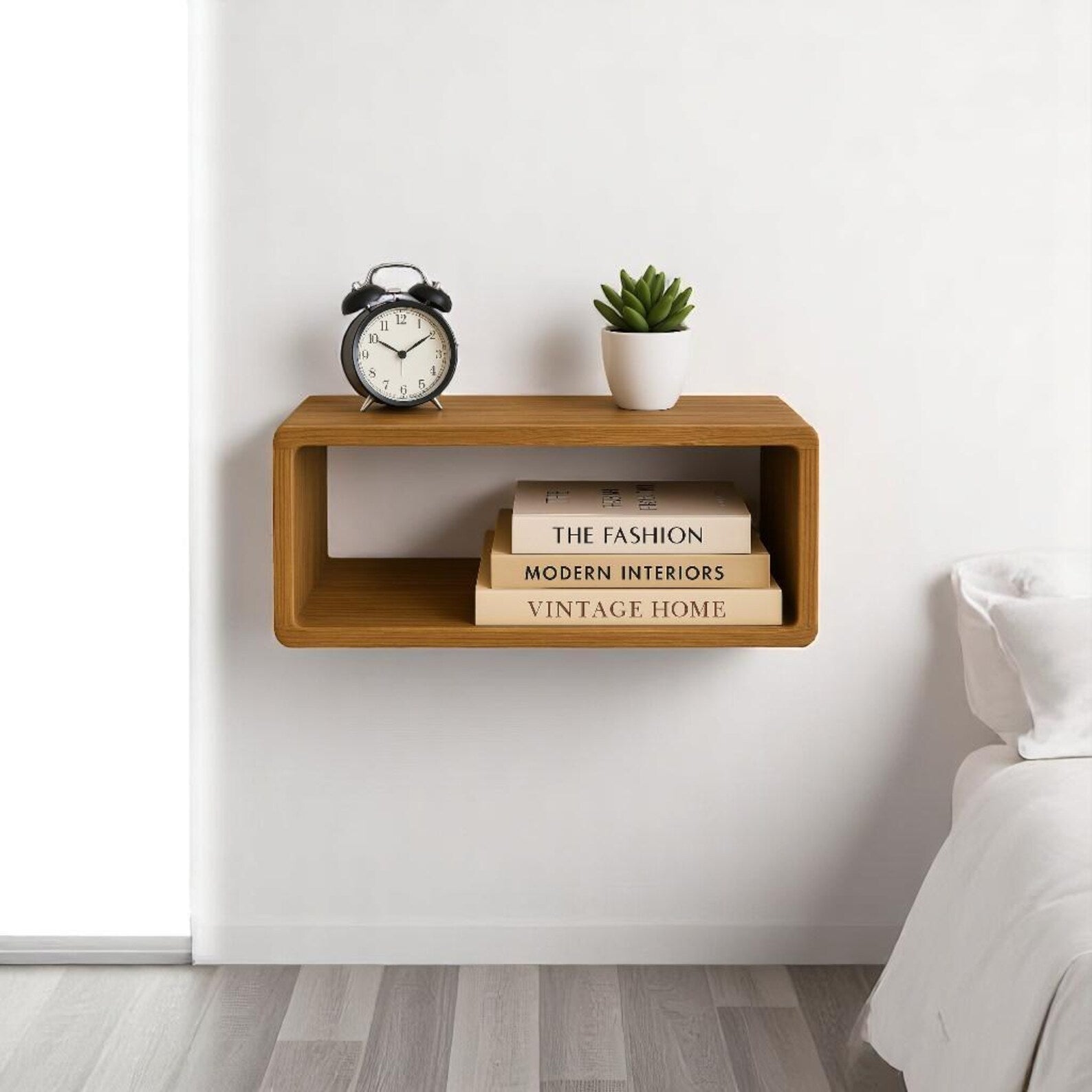 carpentray wooden wall bedside table