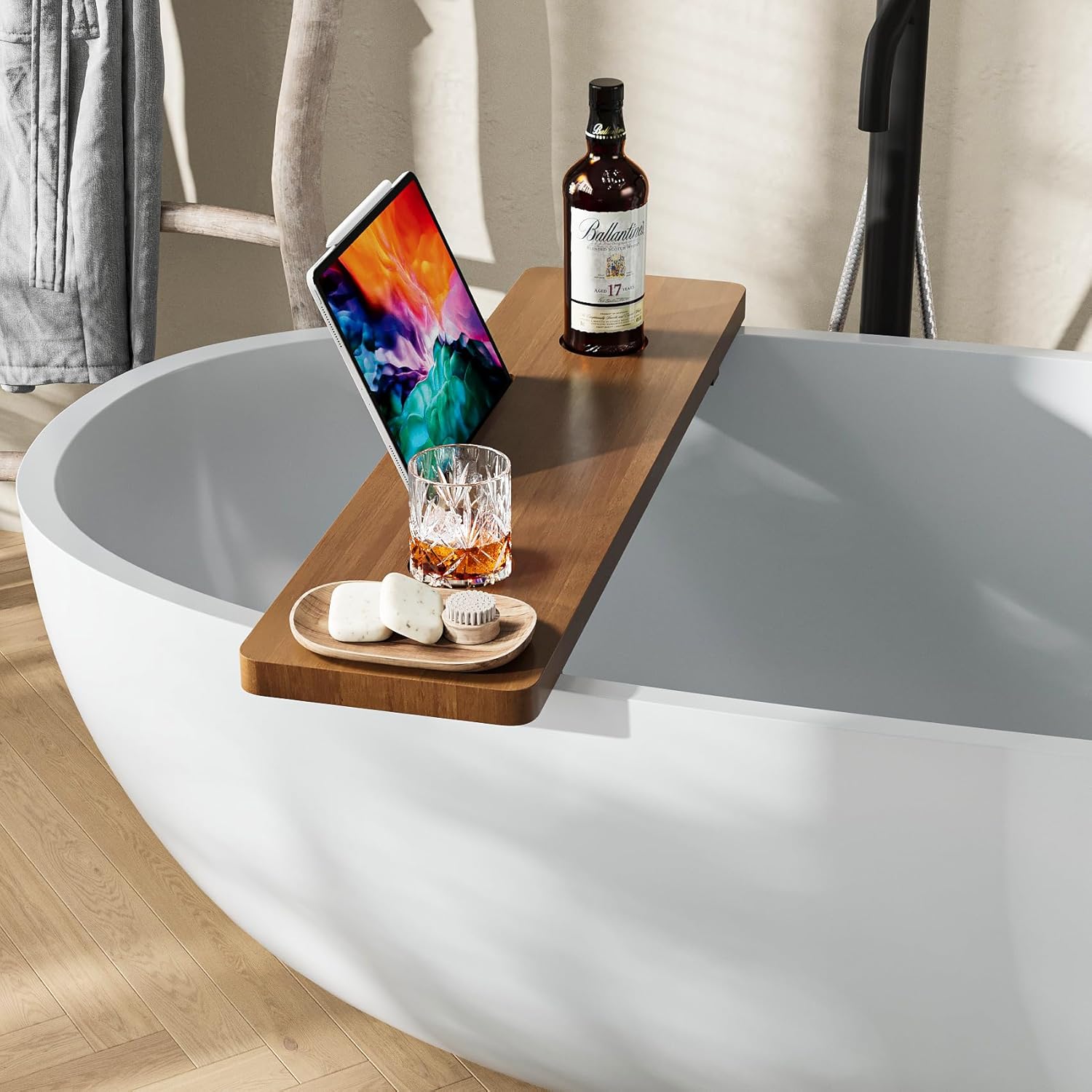 carpentray wooden bathroom bathtub tray