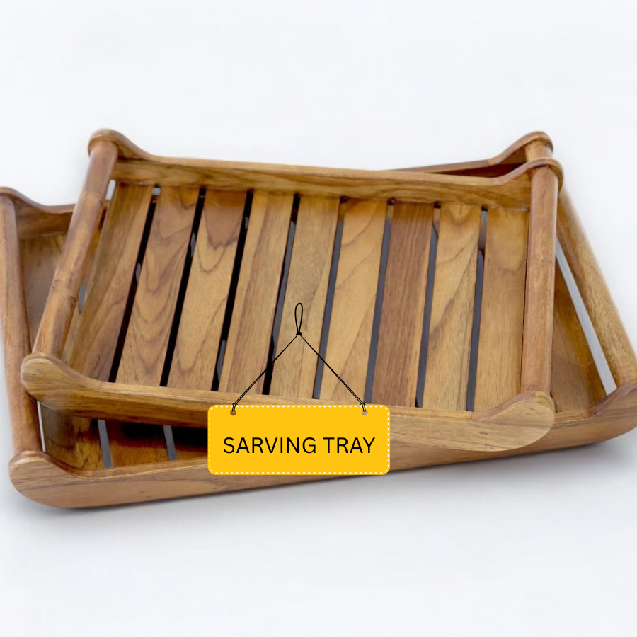 Carpentray Set of 2 Romper Teak Wood Rectangular Serving Tray for Home/Kitchen