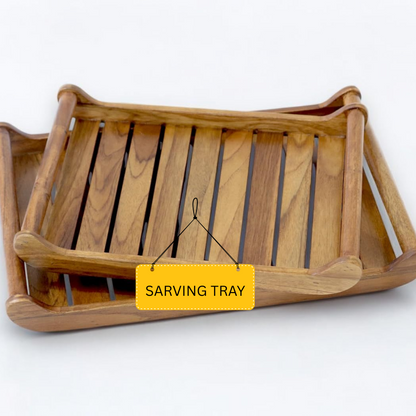 carpentray set of 2 romper teak wood rectangular serving tray for home/kitchen