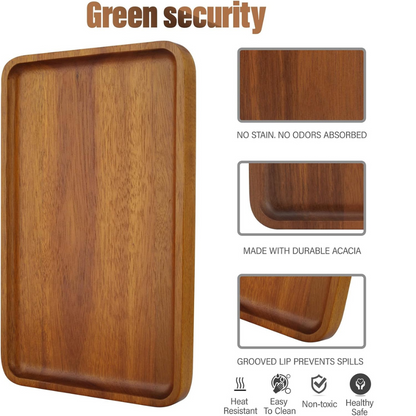 carpentray 1 pcs 13"x 9" solid acacia wood serving trays rectangular wooden serving