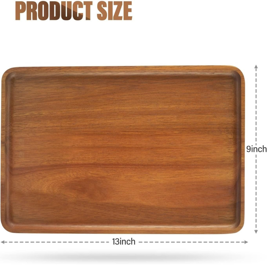 carpentray 1 pcs 13"x 9" solid acacia wood serving trays rectangular wooden serving