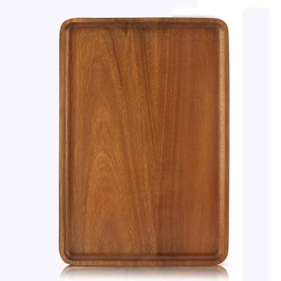 Carpentray 1 pcs 13"x 9" Solid Acacia Wood Serving Trays Rectangular Wooden Serving