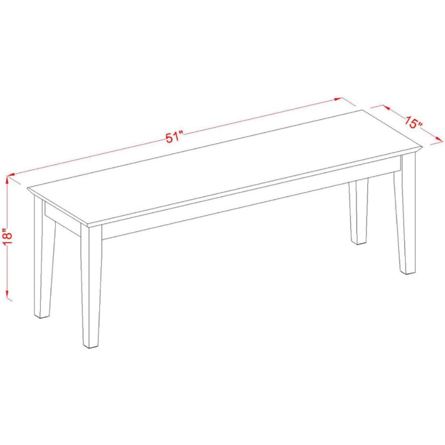 Carpentray Furniture Capri Dining Room Bench with Wood Seat, 51x15x18 Inch, Oak