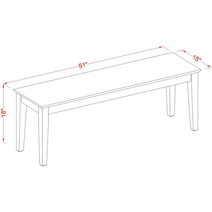 carpentray furniture capri dining room bench with wood seat, 51x15x18 inch, oak