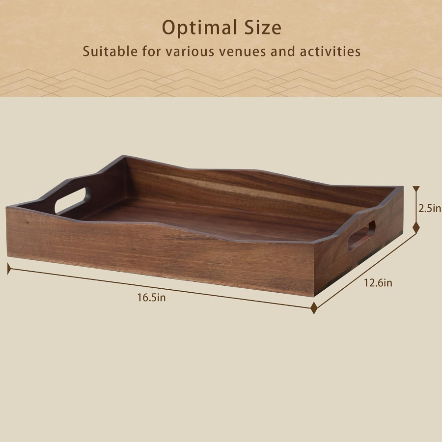 carpentray wood serving tray with handles,16.5x12.6inch perfect for breakfast