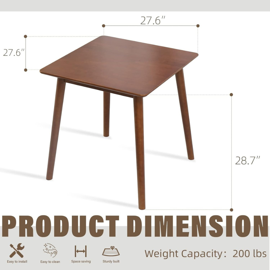 carentray 27.6" small dining table square, kitchen dinner table rustic space-saving dining table (walnut)