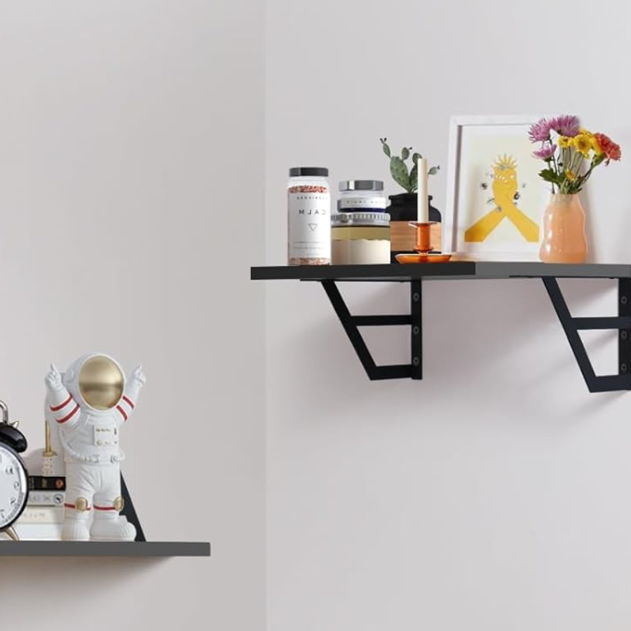 carpentray set of 2 deep floating shelves wall decor shelving (black)