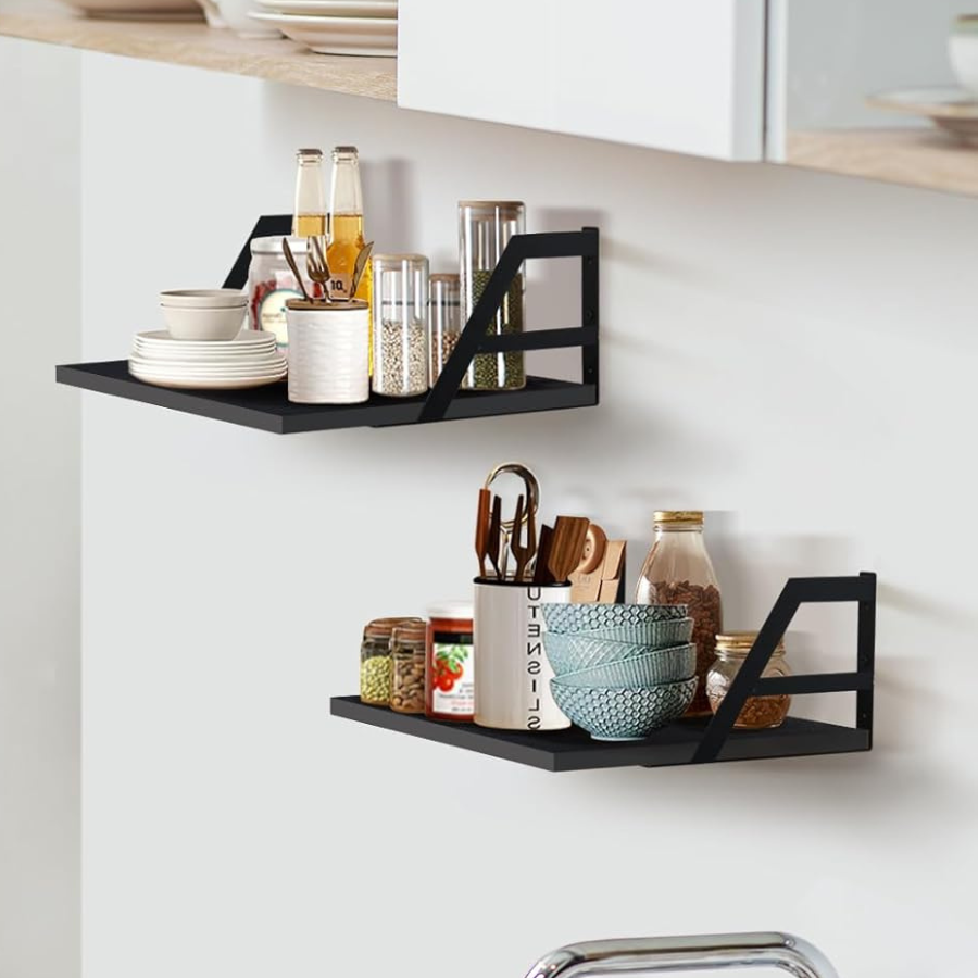 carpentray set of 2 deep floating shelves wall decor shelving (black)