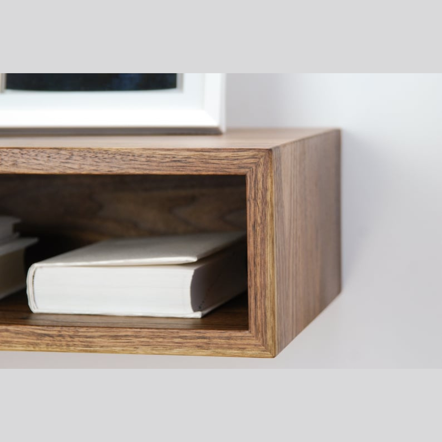 Carpentray Solid Walnut Wood Floating Nightstand / Floating Walnut Bedside Table / Mid-century