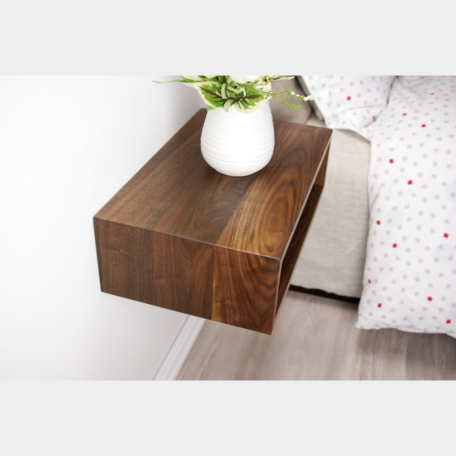 carpentray solid walnut wood floating nightstand / floating walnut bedside table / mid-century