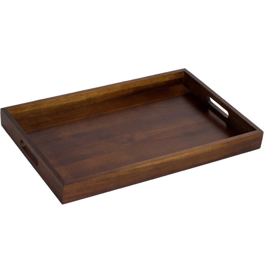 carpentray wood serving tray with handles, rustic wooden serving platter
