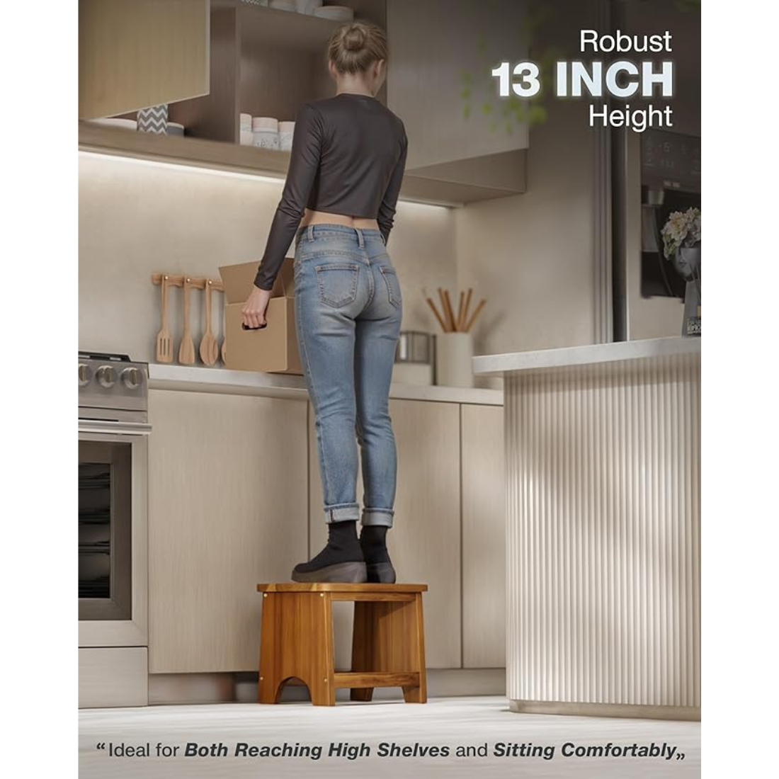 carpentray wooden step stool, 13'' heavy duty stepping stool brown