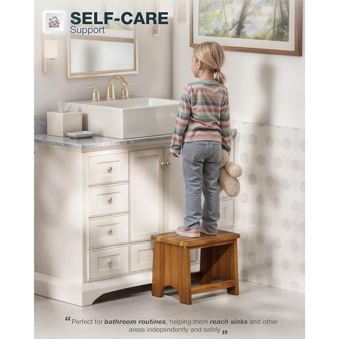 Carpentray Wooden Step Stool, 13'' Heavy Duty Stepping Stool Brown