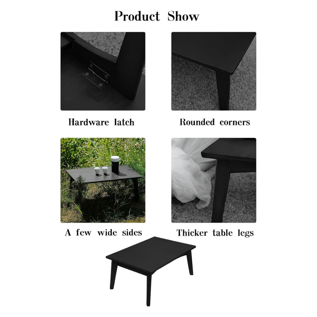 carpentray solid sheesham wood foldable small table - foldable floor desk (66x38x28 cm) black