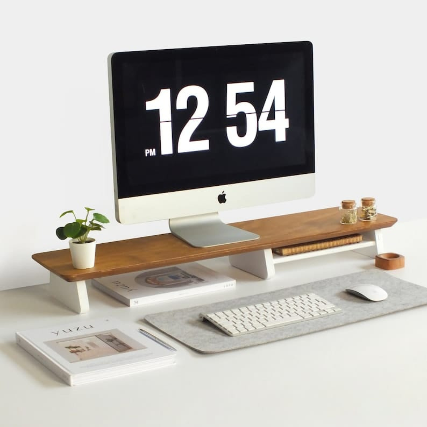 carpentray 110cm long wooden monitor riser (brown+white)