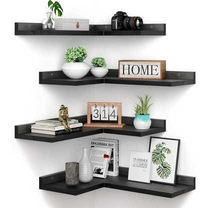 carpentray set of 4 wooden l shaped wall shelf