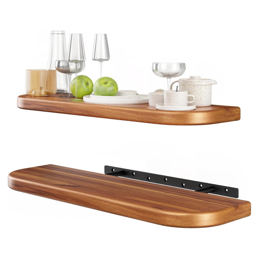 Carpentray 24 inch Long Wood Floating Shelves Wall Mounted (Round Edge)