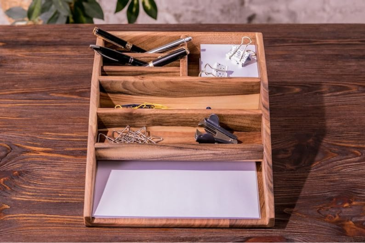 carpentray wooden office desk organizer tary