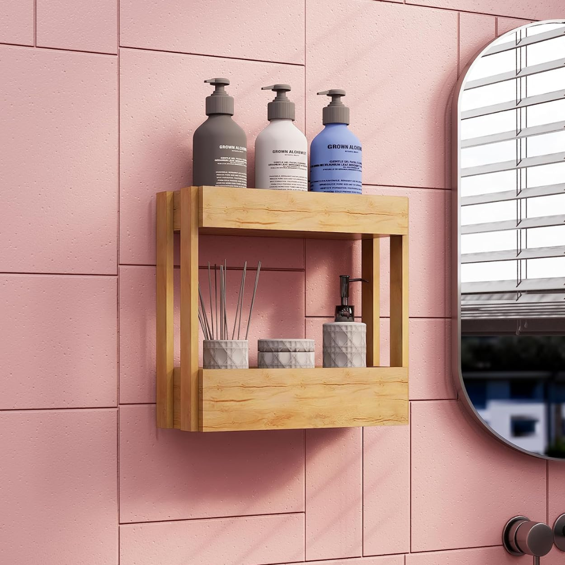 Carpentray Wooden Bathroom Rack | Wooden Wall Shelf | Bathroom Organizer