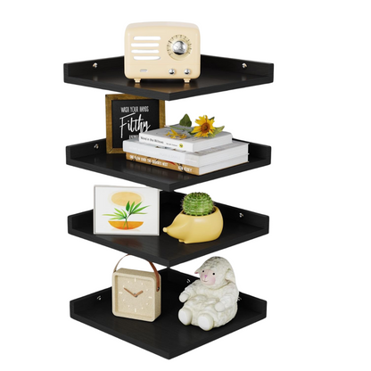 carpentray wooden corner square floating shelves set of 4 (black)