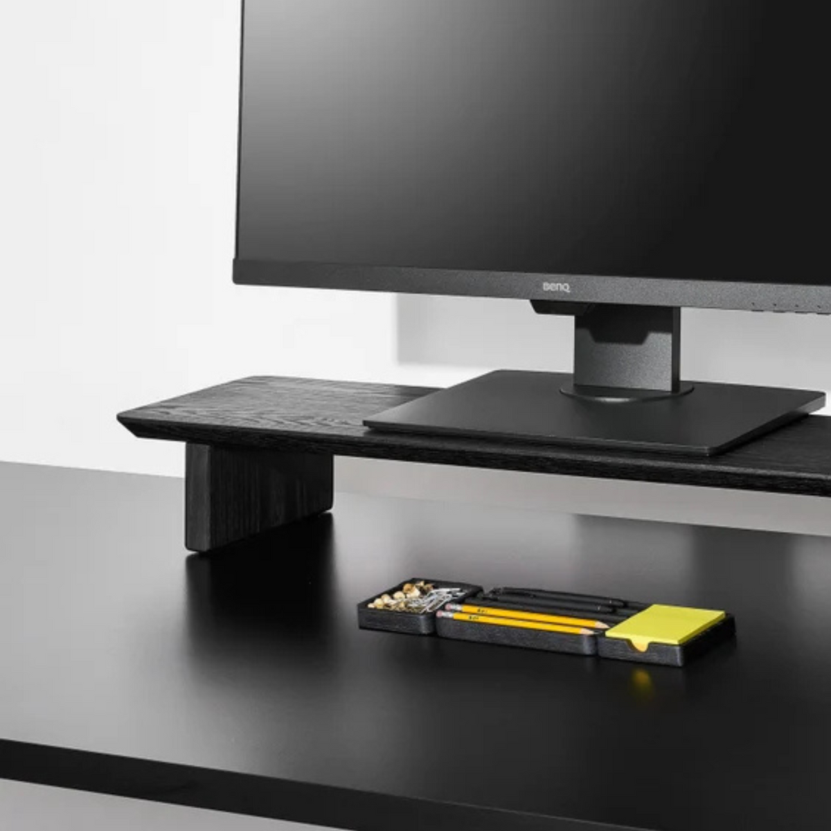 Houten Monitorstandaard 1-laags – 50x20x7,7 Cm, Verhoogd Bureau Plank Voor PC, Laptop, TV – Retro Hout, Zwart/wit/ruw Hout