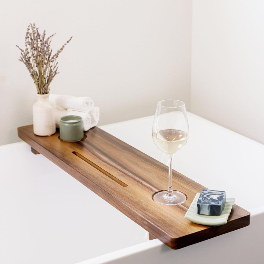 carpentray premium bathtub tray | large & thick bath tub tray | solid acacia wood bath tray for tub