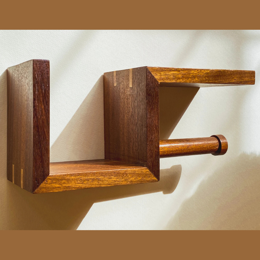 Carpentray Wooden Toilet Paper Holder With Shelf