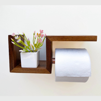 carpentray wooden toilet paper holder with shelf