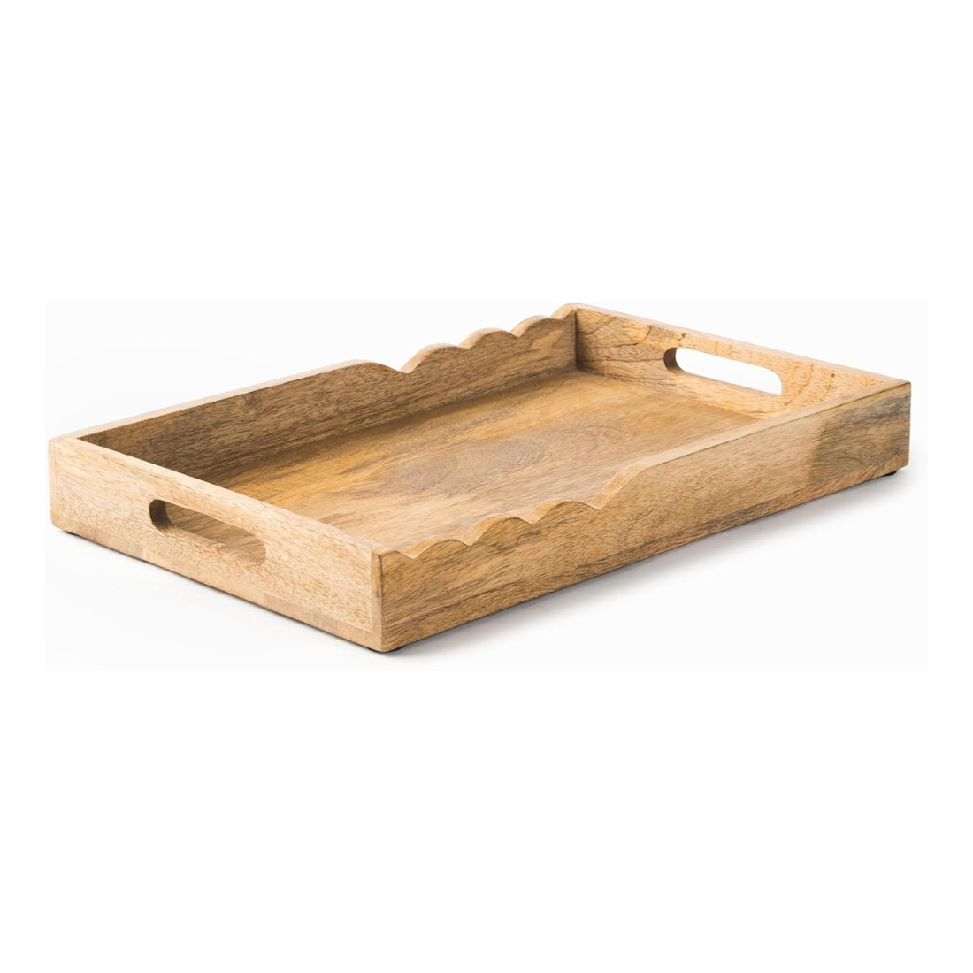carpentray serving tray with elegant scalloped edges, natural | 15" x 10" x 1.75"