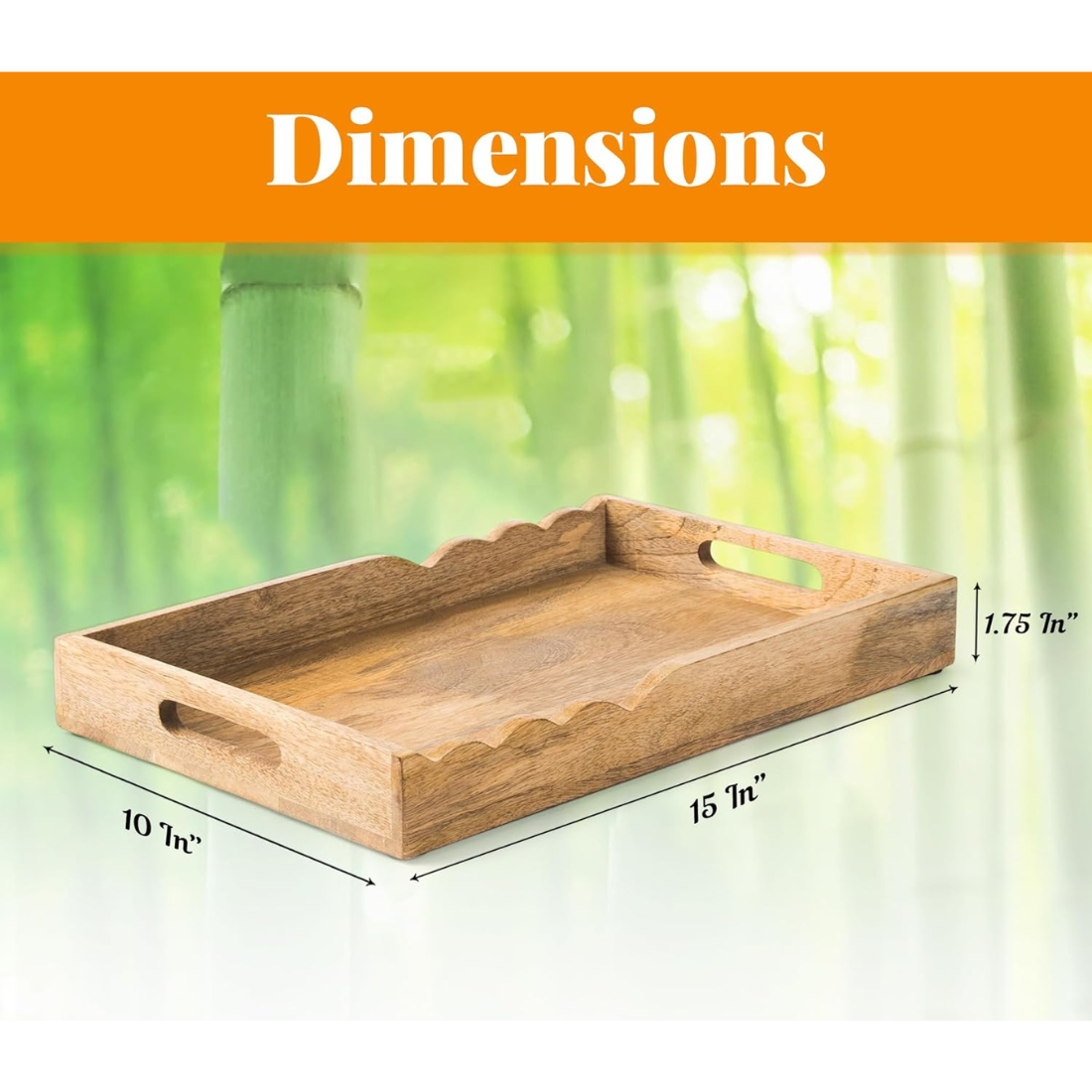 carpentray serving tray with elegant scalloped edges, natural | 15" x 10" x 1.75"