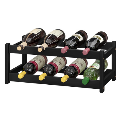 carpentray sheesham woodwine rack freestanding 8 bottle 2 tier bamboo wine racks countertop cabinet wine holder wine storage shelf for kitchen, bar, pantry, wine cellar, countertop black (16.85 l x 9.25w x 7h)