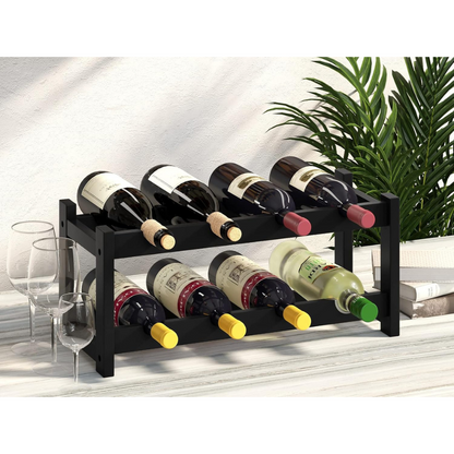 carpentray sheesham woodwine rack freestanding 8 bottle 2 tier bamboo wine racks countertop cabinet wine holder wine storage shelf for kitchen, bar, pantry, wine cellar, countertop black (16.85 l x 9.25w x 7h)