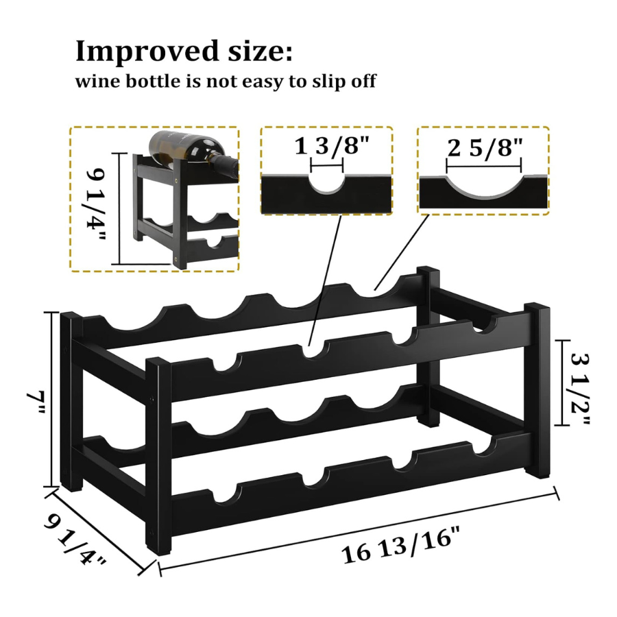 carpentray sheesham woodwine rack freestanding 8 bottle 2 tier bamboo wine racks countertop cabinet wine holder wine storage shelf for kitchen, bar, pantry, wine cellar, countertop black (16.85 l x 9.25w x 7h)