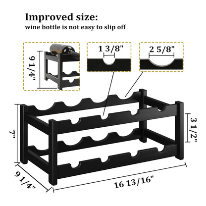 carpentray sheesham woodwine rack freestanding 8 bottle 2 tier bamboo wine racks countertop cabinet wine holder wine storage shelf for kitchen, bar, pantry, wine cellar, countertop black (16.85 l x 9.25w x 7h)