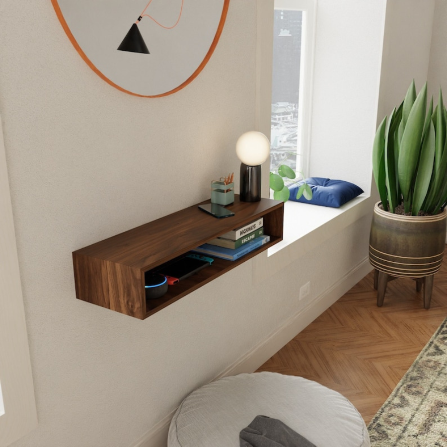 carpentray 100cm long floating entryway console table built in solid sheesham wood