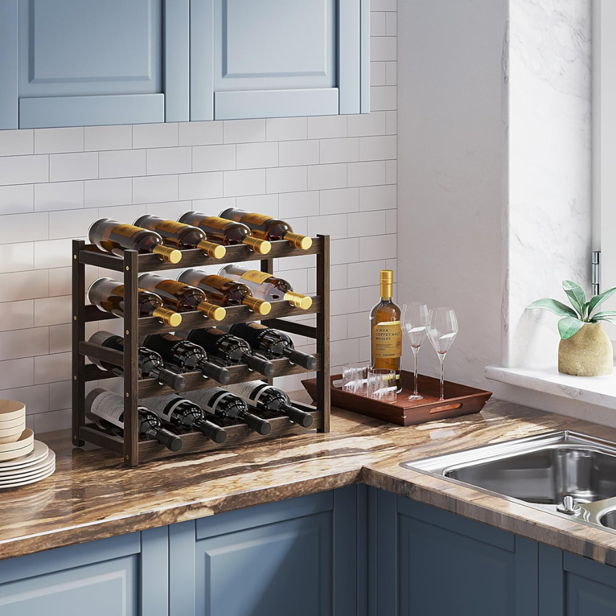 carpentray wine rack storage, 4 tier wine racks countertop, wine rack freestanding floor wine holder cabinet for kitchen, bar, pantry, wine cellar, basement,study (16.85 l x 9.25w x 17.24h)