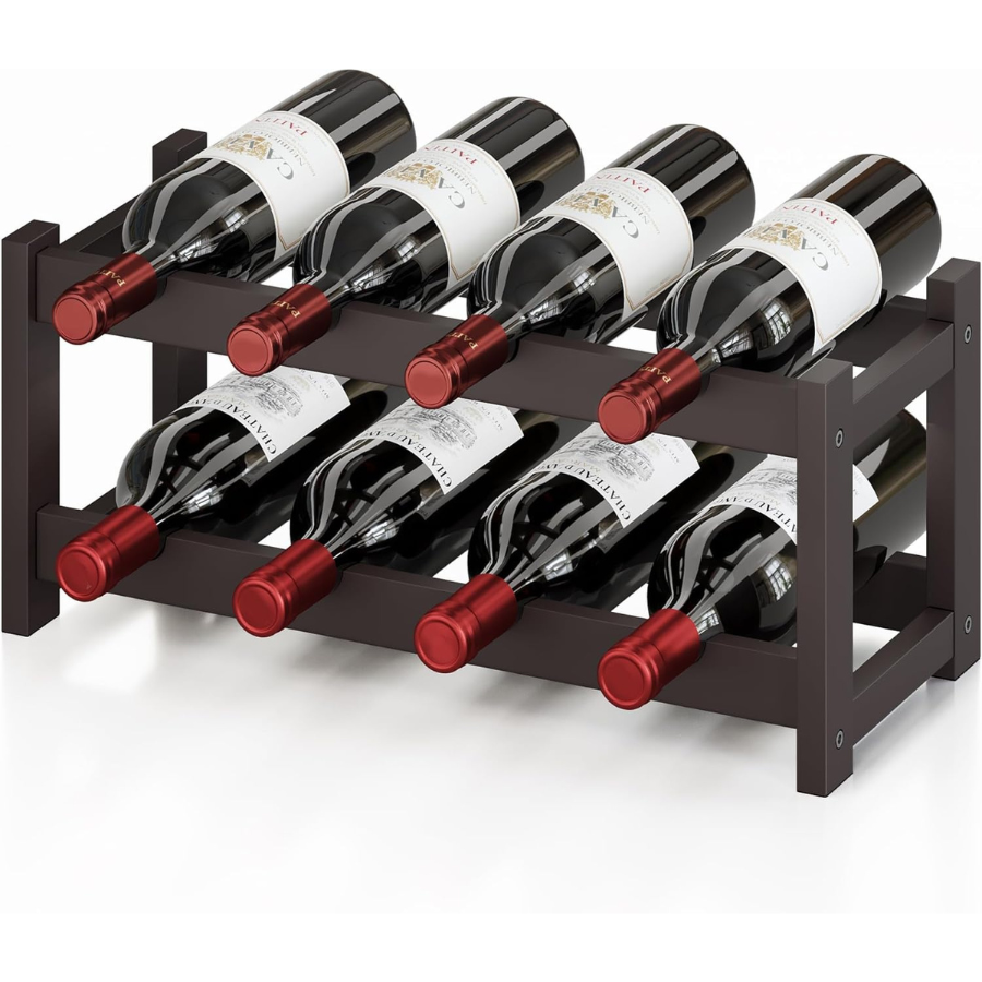 carpentray wine rack, 2 tier wine racks countertop storage, wine bottle holder wine rack freestanding floor for kitchen, bar, pantry, wine cellar, basement,study, (16.85 l x 9.25w x 7h) espresso