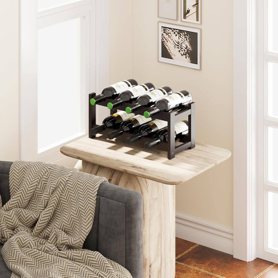 carpentray wine rack, 2 tier wine racks countertop storage, wine bottle holder wine rack freestanding floor for kitchen, bar, pantry, wine cellar, basement,study, (16.85 l x 9.25w x 7h) espresso